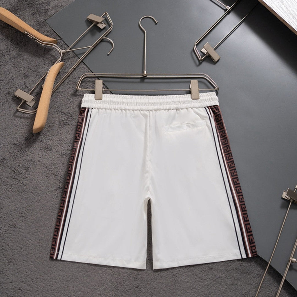 Fendi Inspired Men's Quick-Dry Beach Shorts with FF Logo Tape Side Stripes