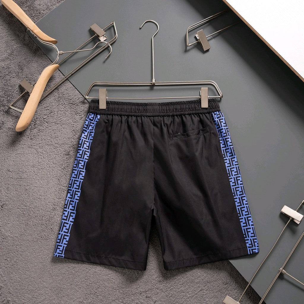 Fendi Inspired Men's FF Logo Tape Side Stripes Quick-Dry Beach Shorts